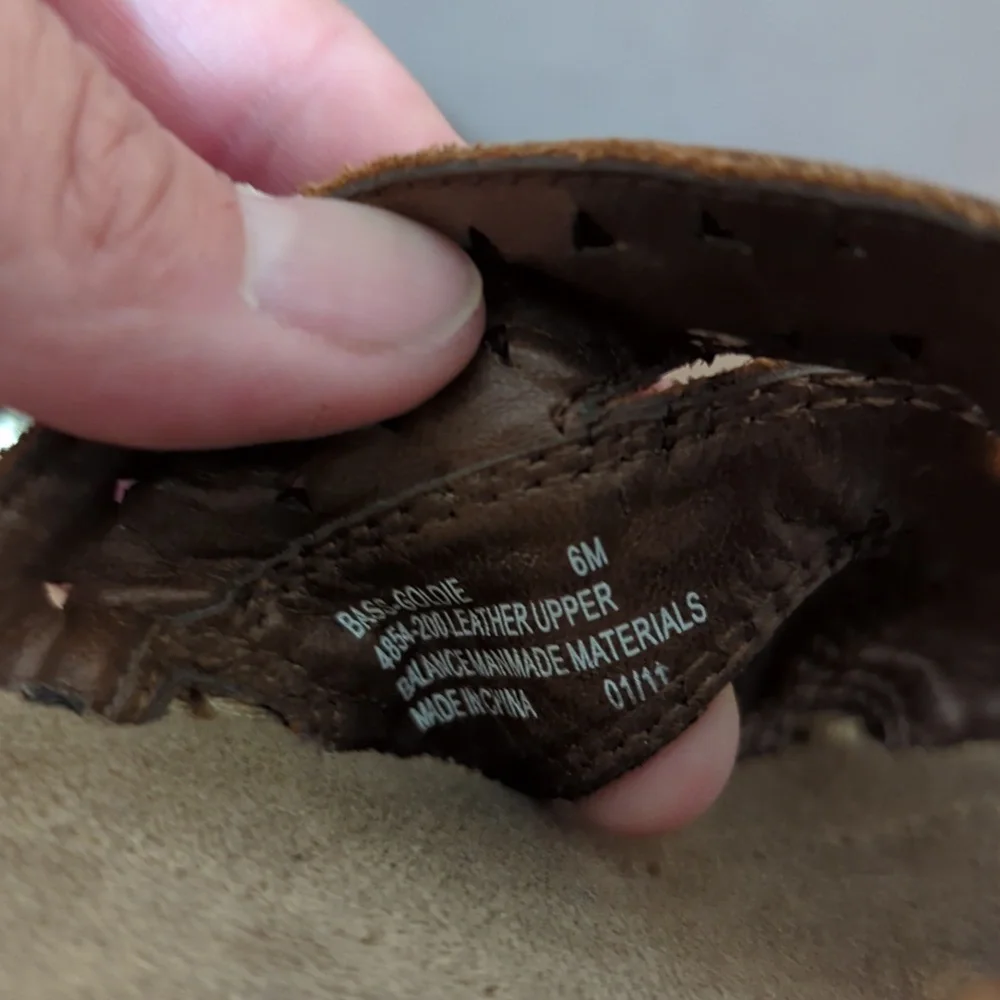 Bass Goldie Leather Wedge Sandal Womens 6M Brown Open Toe Slip on